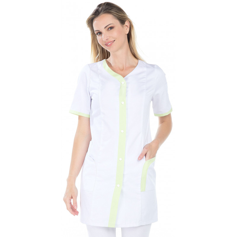 Blouse dame manches courtes en coton-poly satin coupe ajustée
