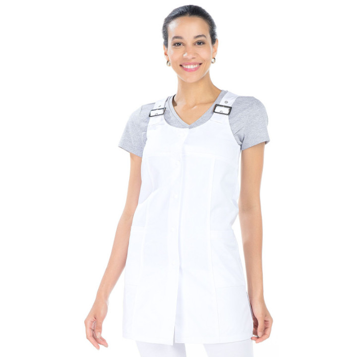 Blouse dame sans manches polycoton blanc travail médical