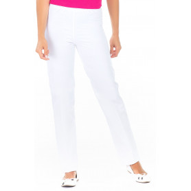 Pantalon médical mixte sans poche taille élastique en polycoton piqué blanc
