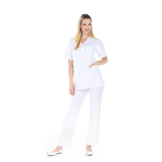 Tunique médicale femme coton bio blanc manches courtes
