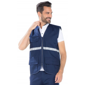 Gilet ambulancier unisexe marine avec bande rétro-réfléchissante (2)