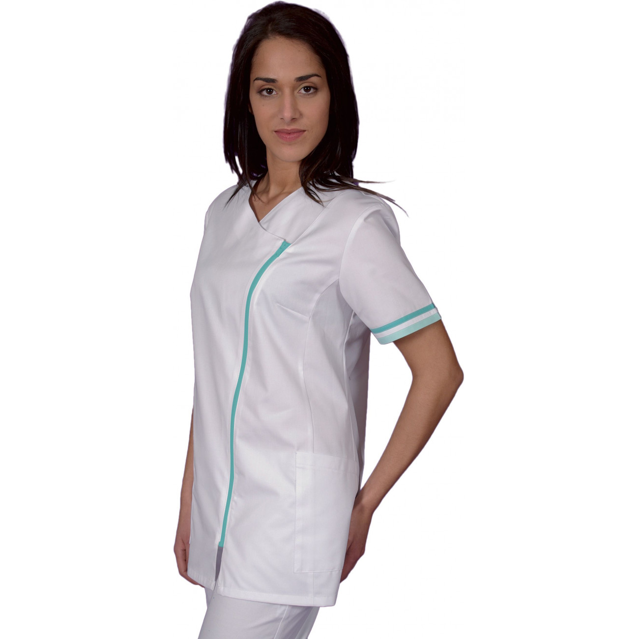 Tunique médicale femme manches courtes, fermeture zippé côté Tunique médicale femme manches courtes, fermeture zippé côté