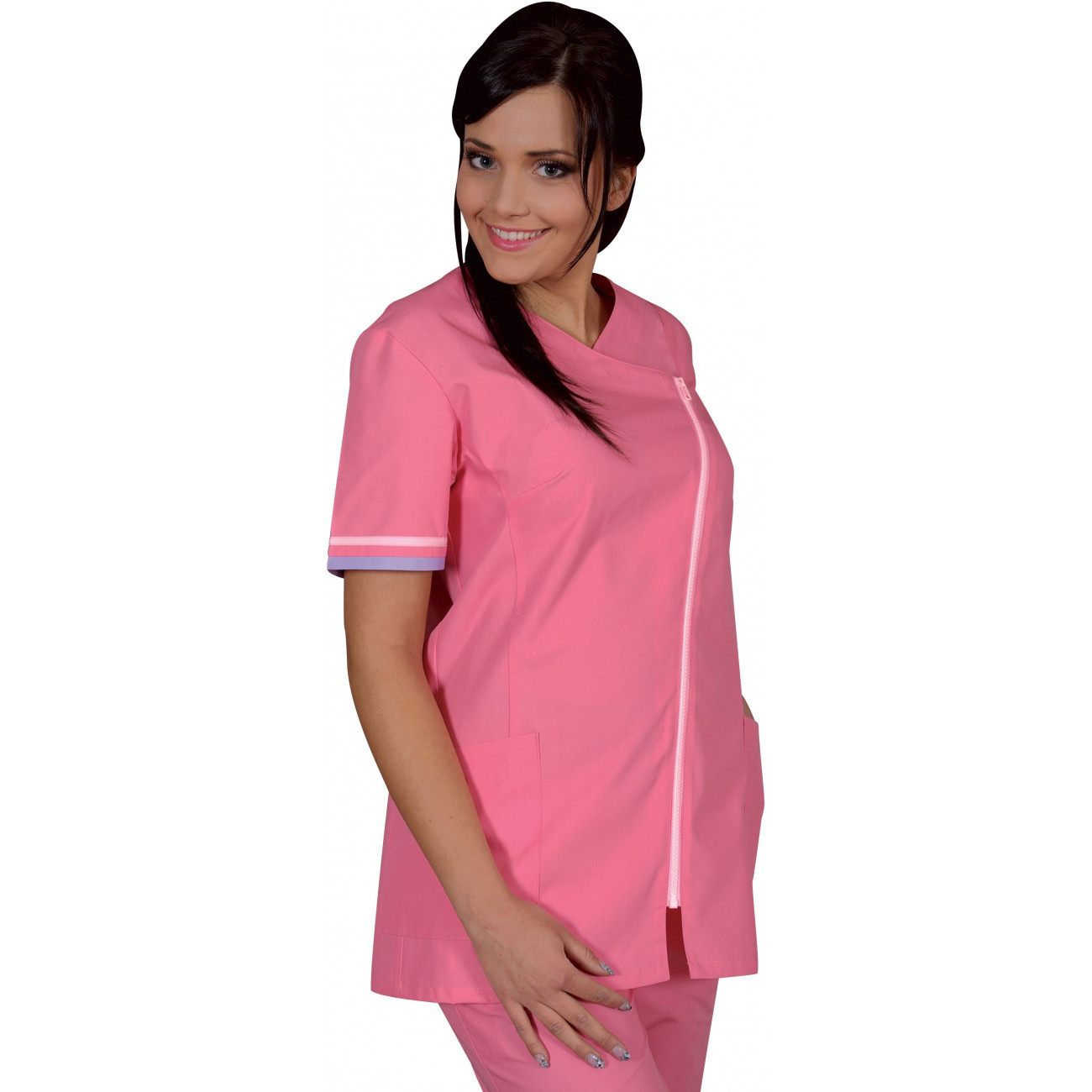 Tunique médicale femme manches courtes, fermeture zippé côté Tunique médicale femme manches courtes, fermeture zippé côté