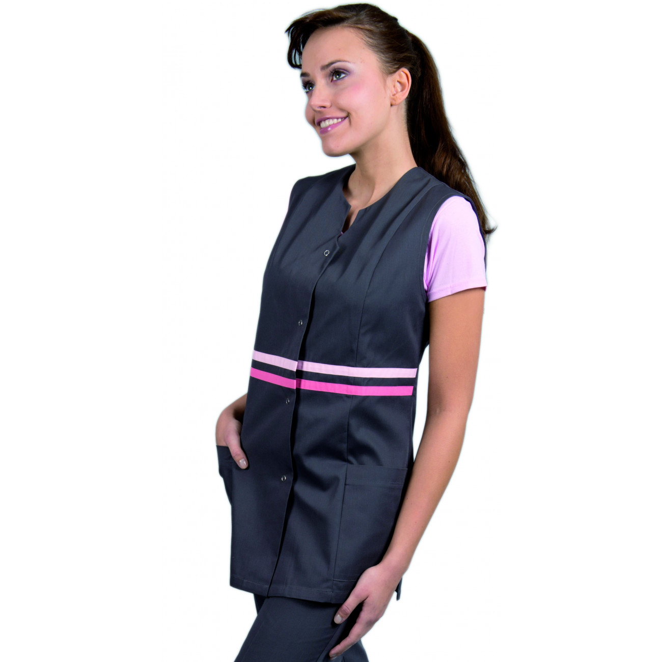 Tunique femme sans manches, col fantaisie Tunique femme sans manches, col fantaisie