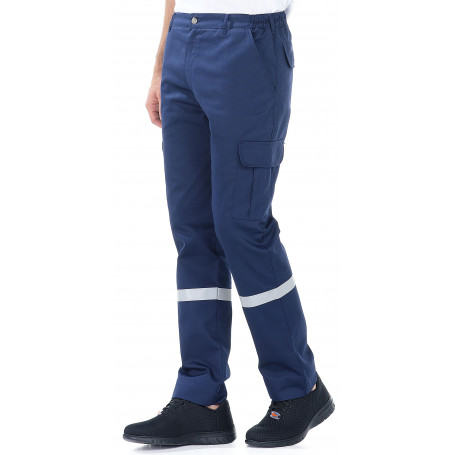 Pantalon ambulancière marine avec bande rétro-réfléchissante