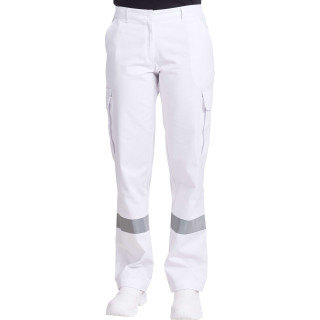 Pantalon ambulancière femme blanc bandes rétro réfléchissantes