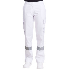 Pantalon Ambulancière blanc avec bandes rétro-réfléchissantes