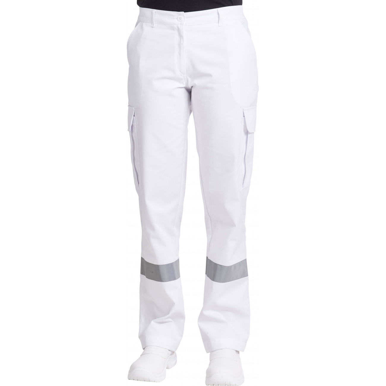 Pantalon Ambulancière blanc avec bandes rétro-réfléchissantes