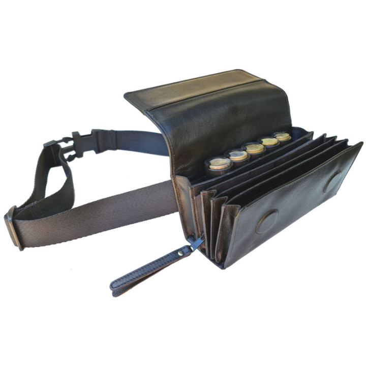 Sacoche serveur cuir noir avec monnayeur 5 pièces CLAIRE FONCET
