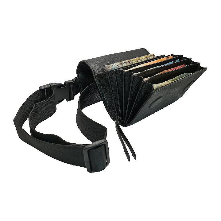 Sacoche de serveur en cuir avec monnayeur transparent de 5 pièces d'euros fermeture par aimant