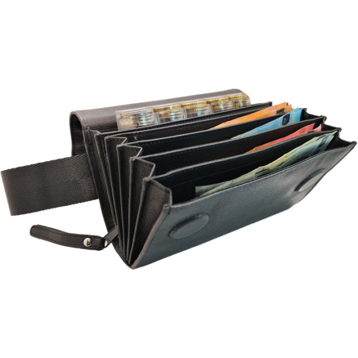 Sacoche de serveur en cuir avec monnayeur transparent de 5 pièces d'euros fermeture par aimant