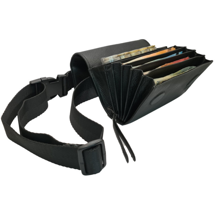 Sacoche de serveur en cuir avec monnayeur transparent de 5 pièces d'euros fermeture par aimant