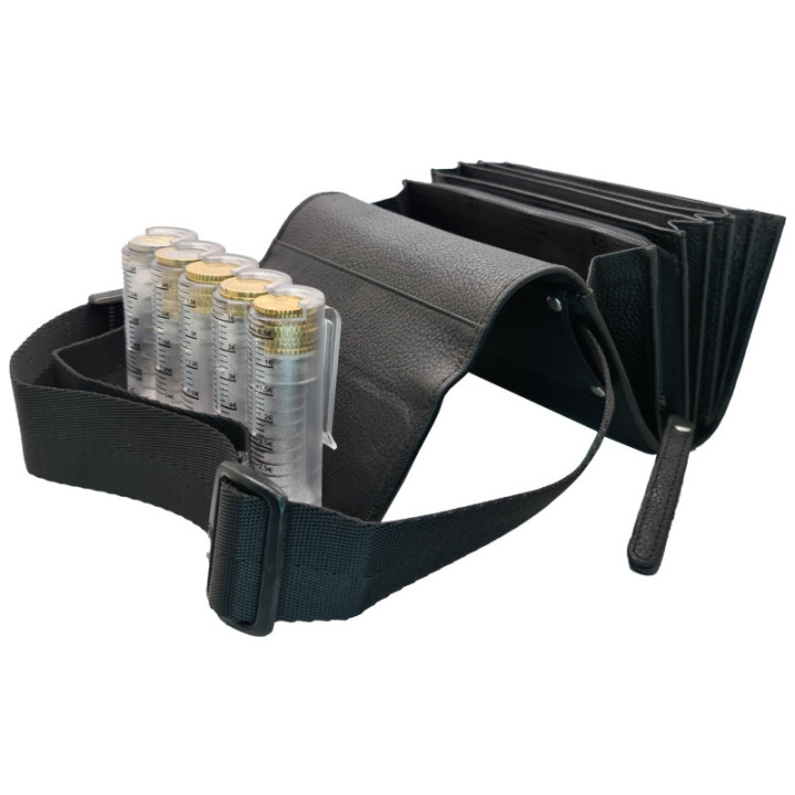 Sacoche de serveur en cuir avec monnayeur transparent de 5 pièces d'euros fermeture par aimant