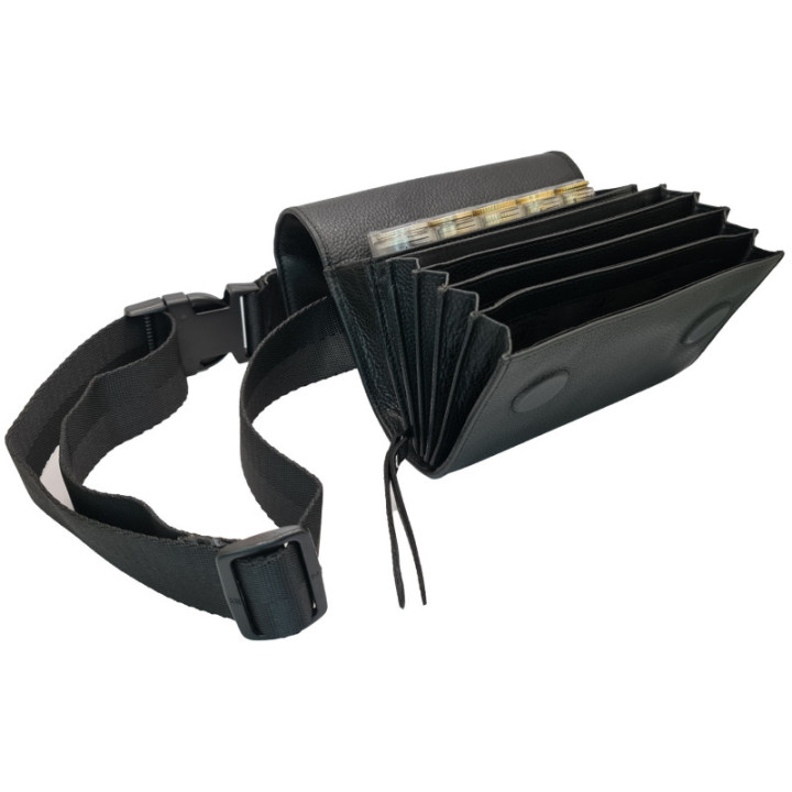 Sacoche de serveur en cuir avec monnayeur transparent de 5 pièces d'euros fermeture par aimant