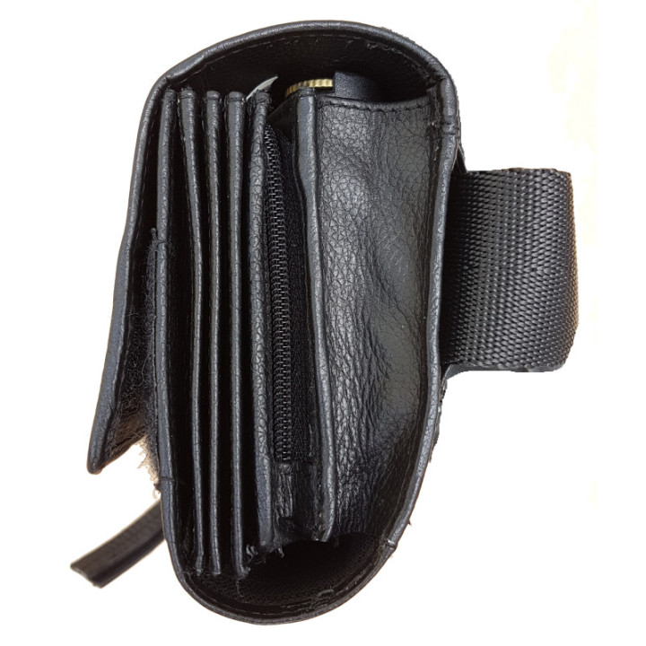 Sacoche en CUIR Ouverture Accordéon avec Monnayeur 5 PIÈCES TRANSPARENT, Fermeture SCRATCH, vue de côté fermée.