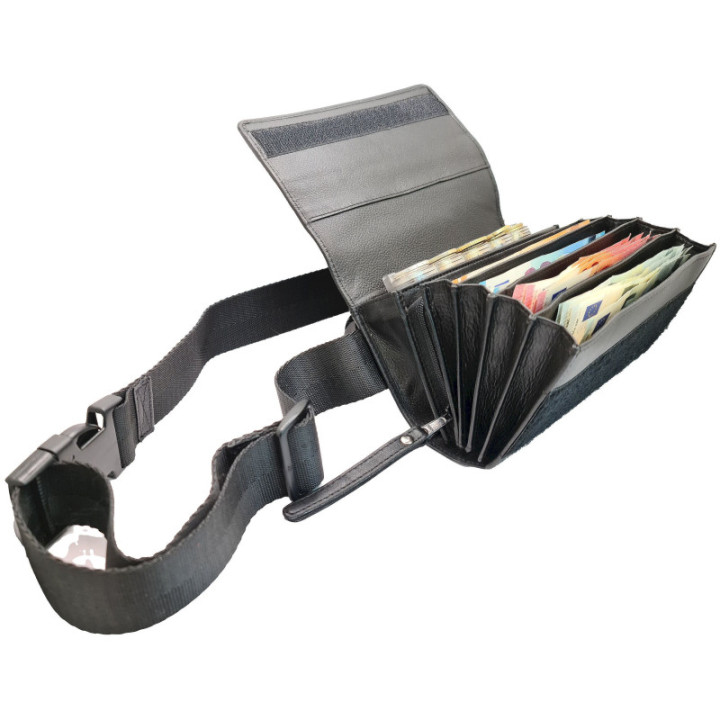 Sacoche en CUIR Ouverture Accordéon avec Monnayeur 5 PIÈCES TRANSPARENT, Fermeture SCRATCH, vue principale.