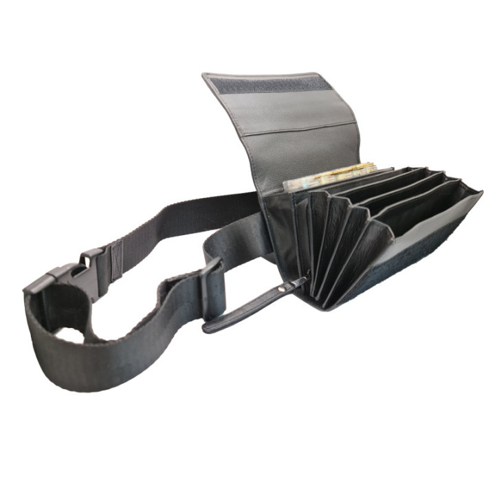 Sacoche en CUIR Ouverture Accordéon avec Monnayeur 5 PIÈCES TRANSPARENT, Fermeture SCRATCH, vue de côté ouverte.