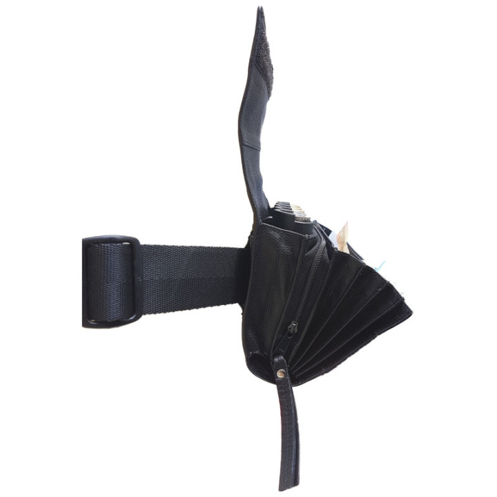 Sacoche en CUIR Ouverture Accordéon avec Monnayeur 5 PIÈCES TRANSPARENT, Fermeture SCRATCH, vue de côté ouverte.