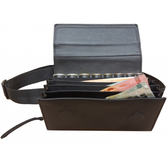 Sacoche de Serveur en CUIR, Ouverture Accordéon + Monnayeur 8 PIÈCES Noir, Fermeture SCRATCH