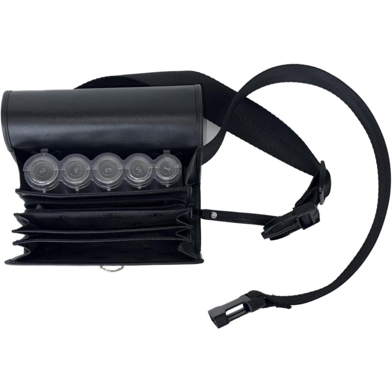 Sacoche de Serveur en Cuir, avec Monnayeur 5 Pièces Transparent, Fermeture Cartable