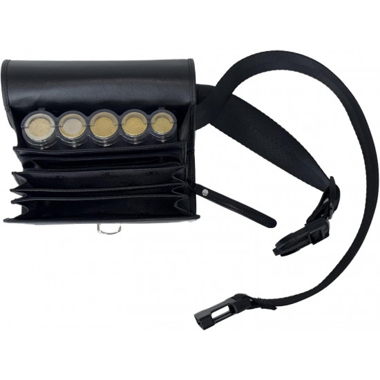 Sacoche de Serveur en Cuir, avec Monnayeur 5 Pièces Transparent, Fermeture Cartable