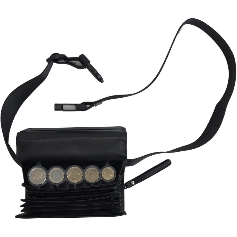 Sacoche de Serveur en Cuir, avec Monnayeur Distributeur 5 Pièces Transparent et Gradué, Fermeture aimants