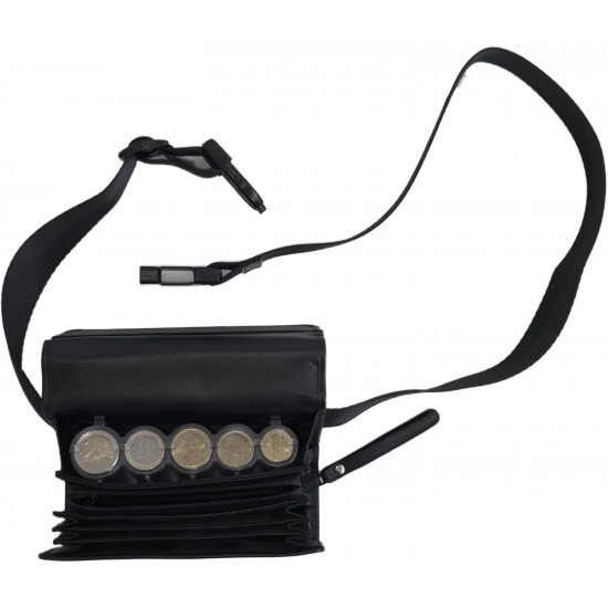 Sacoche de Serveur en Cuir, avec Monnayeur Distributeur 5 Pièces Transparent et Gradué, Fermeture aimants