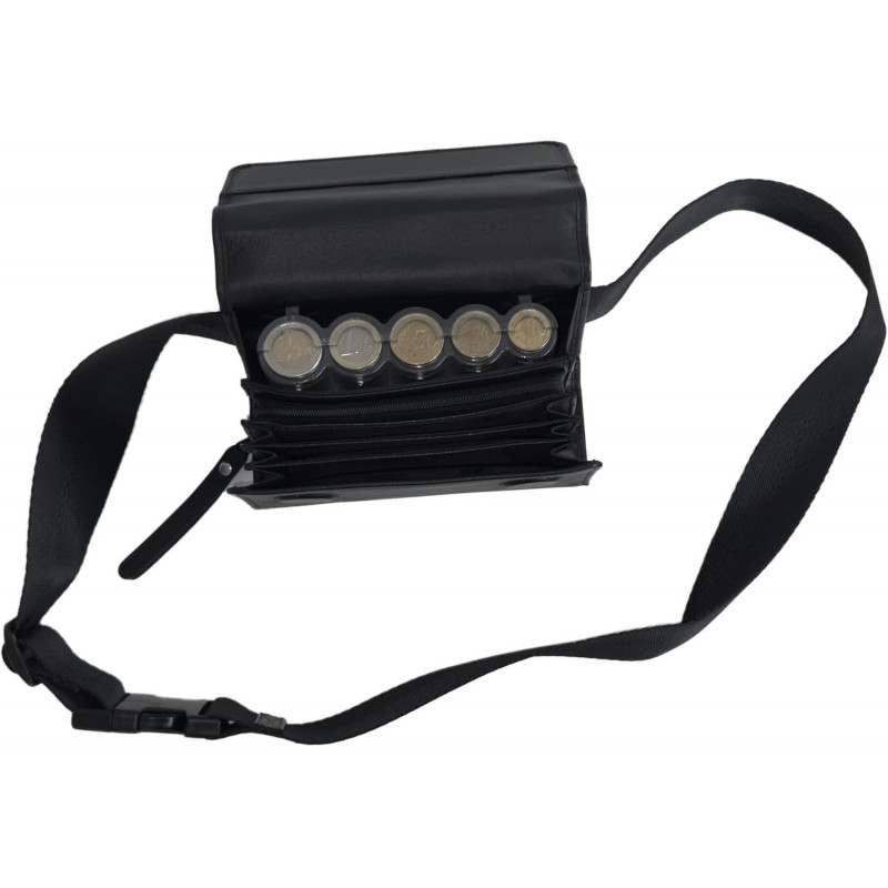 Sacoche de Serveur en Cuir, avec Monnayeur Distributeur 5 Pièces Transparent et Gradué, Fermeture aimants