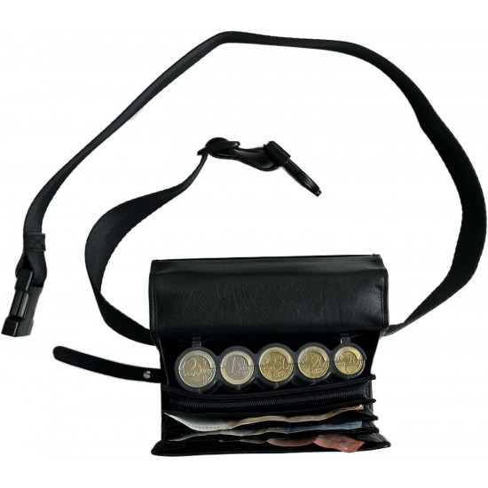Sacoche de Serveur en Cuir, avec Monnayeur Distributeur 5 Pièces Transparent et Gradué, Fermeture aimants