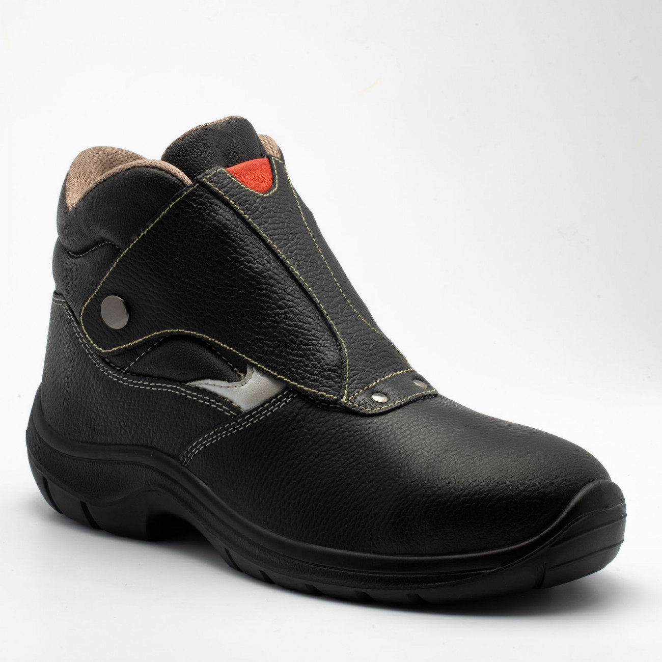 Chaussures de sécurité soudeur S3 cuir avec rabat de protection et coutures Kevlar