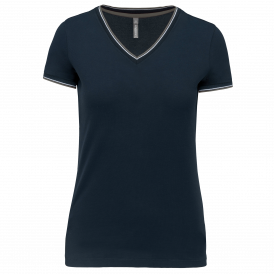 T-shirt maille piquée col V femme (2)