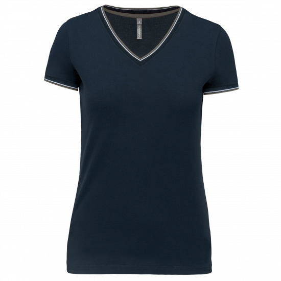 T-shirt maille piquée col V femme