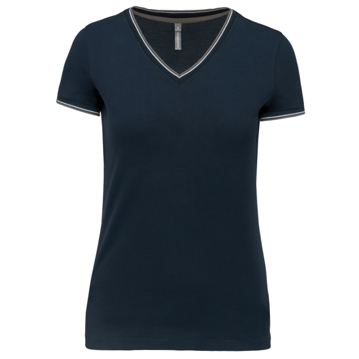 T-shirt maille piquée col V femme