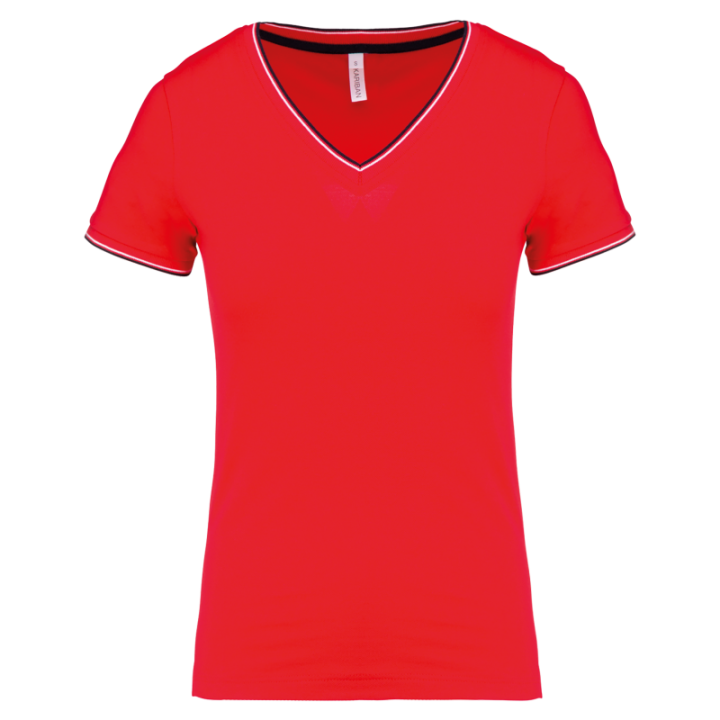 T-shirt maille piquée col V femme