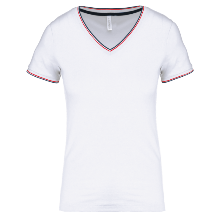T-shirt maille piquée col V femme