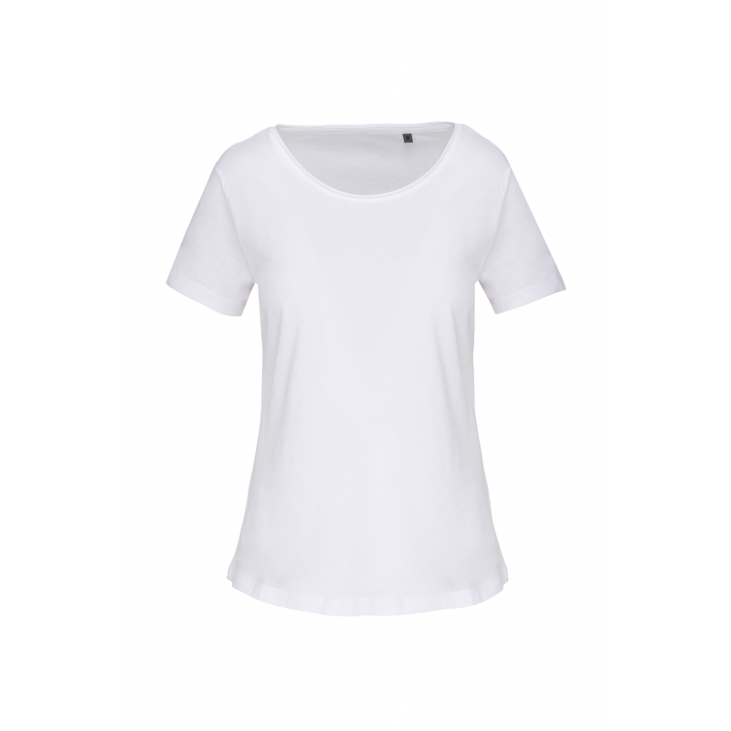 T-shirt bio col à bords francs manches courtes femme