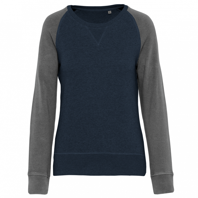 Sweat-shirt BIO bicolore col rond manches raglan femme Sweat-shirt BIO bicolore col rond manches raglan femme