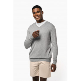 Pull homme avec un col en V, tissu coton/polyester écoresponsable