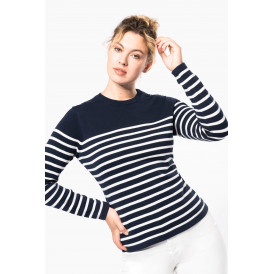 Pull Marin Femme 100% Coton avec Boutons à l'Épaule
