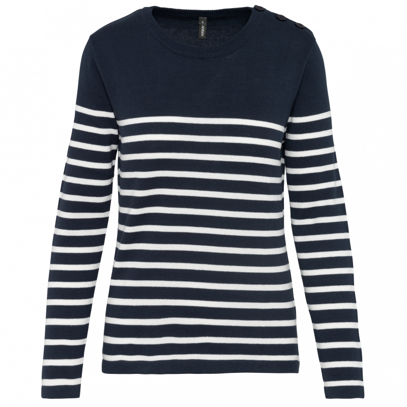 Pull Marin Femme 100% Coton avec Boutons à l'Épaule Pull Marin Femme 100% Coton avec Boutons à l'Épaule
