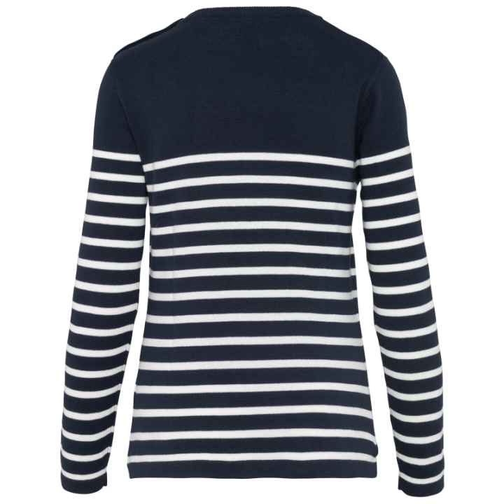 Pull Marin Femme 100% Coton avec Boutons à l'Épaule