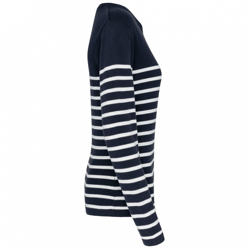 Pull Marin Femme 100% Coton avec Boutons à l'Épaule Pull Marin Femme 100% Coton avec Boutons à l'Épaule