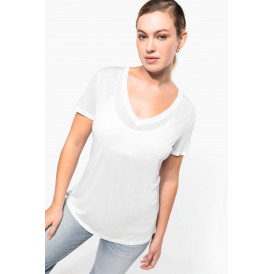 T-shirt lyocell tencel™ col v manches courtes femme - 145 g