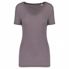 T-shirt lyocell tencel™ col v manches courtes femme - 145 g