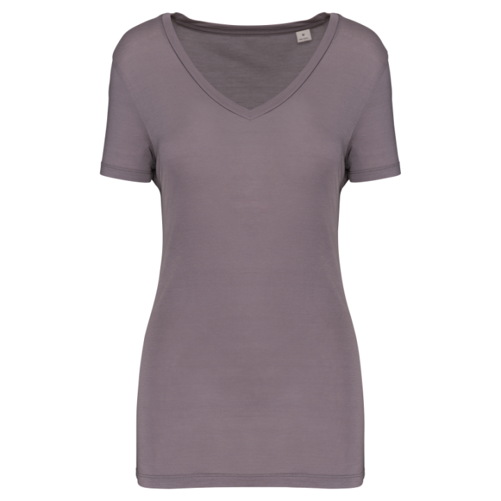 T-shirt lyocell tencel™ col v manches courtes femme - 145 g