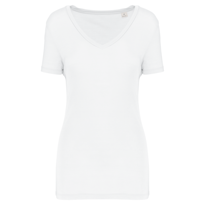 T-shirt lyocell tencel™ col v manches courtes femme - 145 g