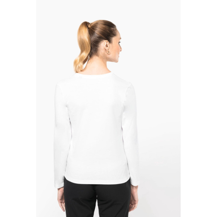 T-shirt coton Supima col V manches longues femme