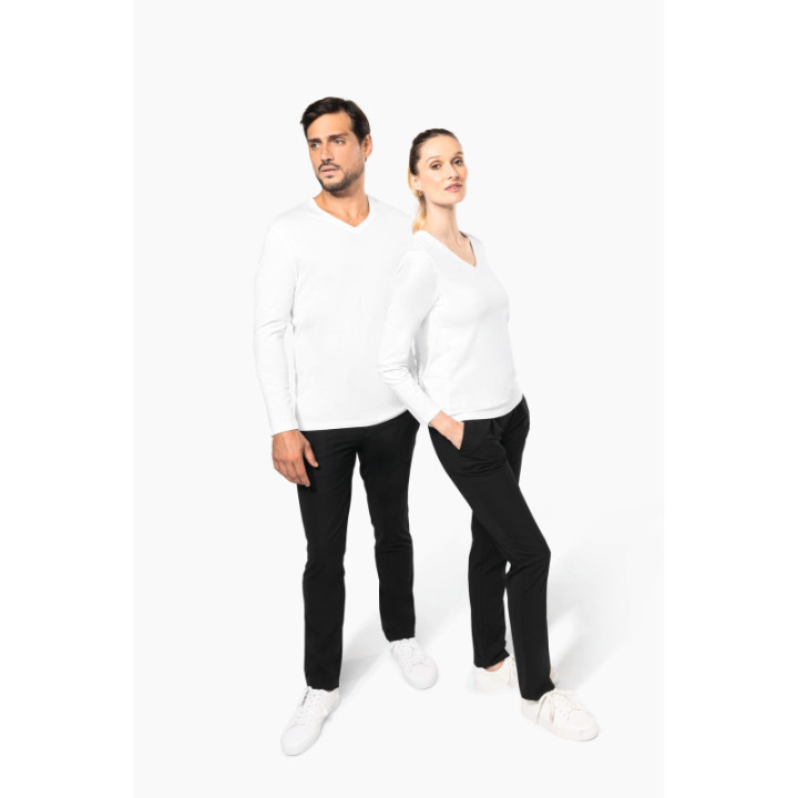 T-shirt coton Supima col V manches longues femme