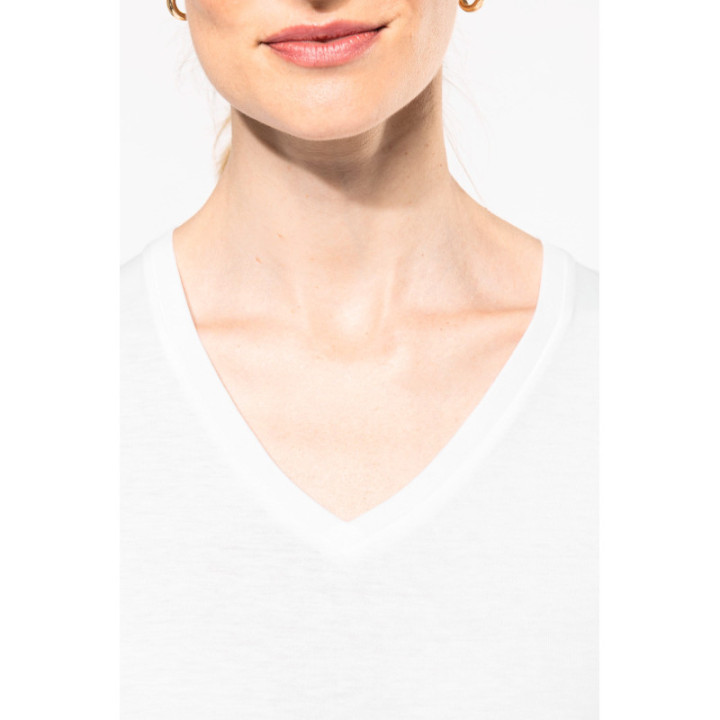 T-shirt coton Supima col V manches longues femme