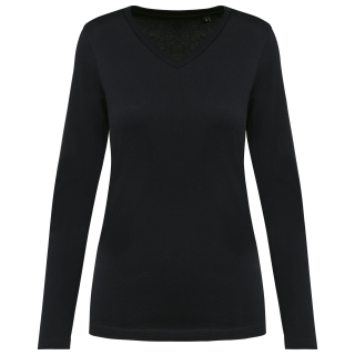 T-shirt coton Supima col V manches longues femme